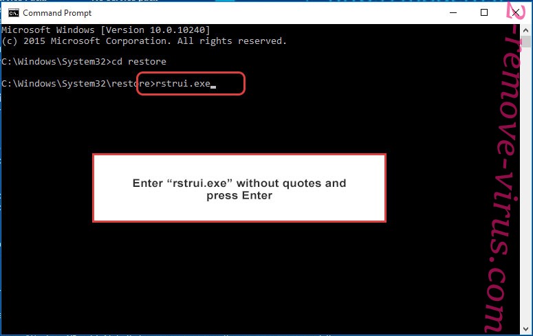 Delete ExilenceTG Ransomware - command prompt restore execute