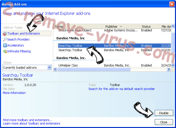 MySearch virus IE toolbars and extensions