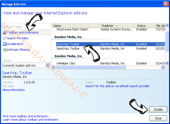 Main.exosrv.com IE toolbars and extensions