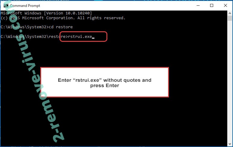 Delete Boza Ransomware - command prompt restore execute