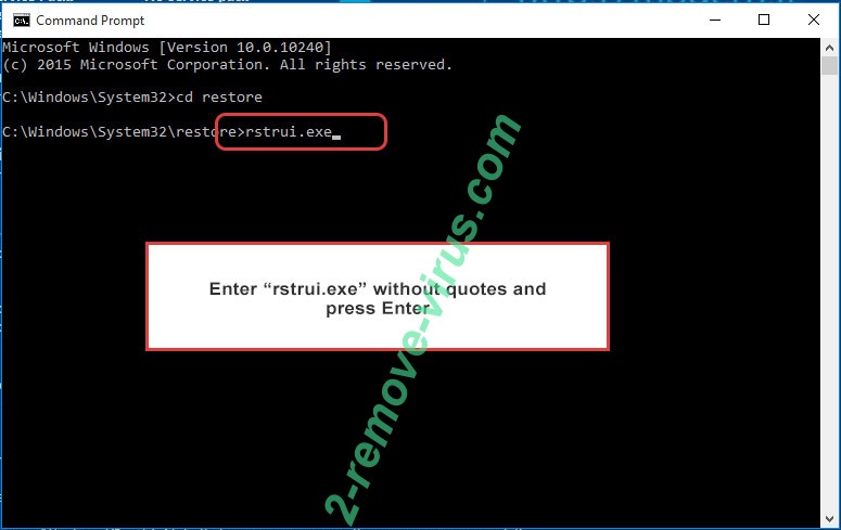 Delete CrypTron ransomware - command prompt restore execute