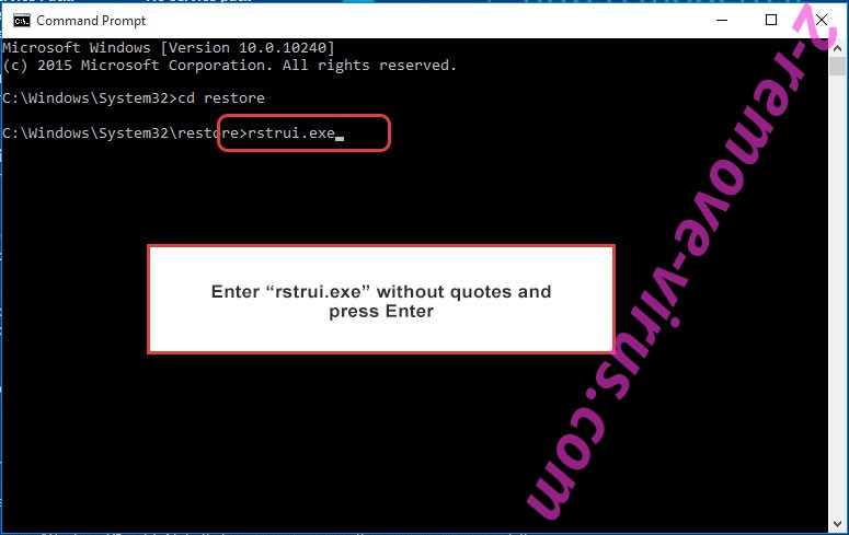 Delete Stun ransomware - command prompt restore execute