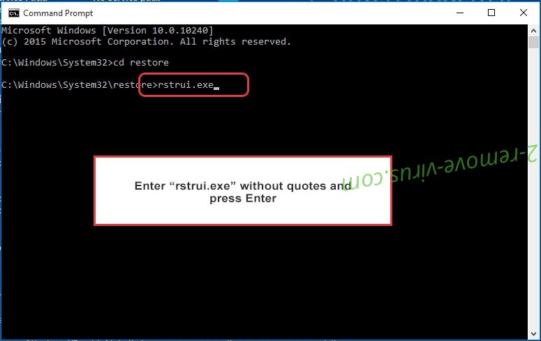 Delete Zeropadypt ransomware - command prompt restore execute