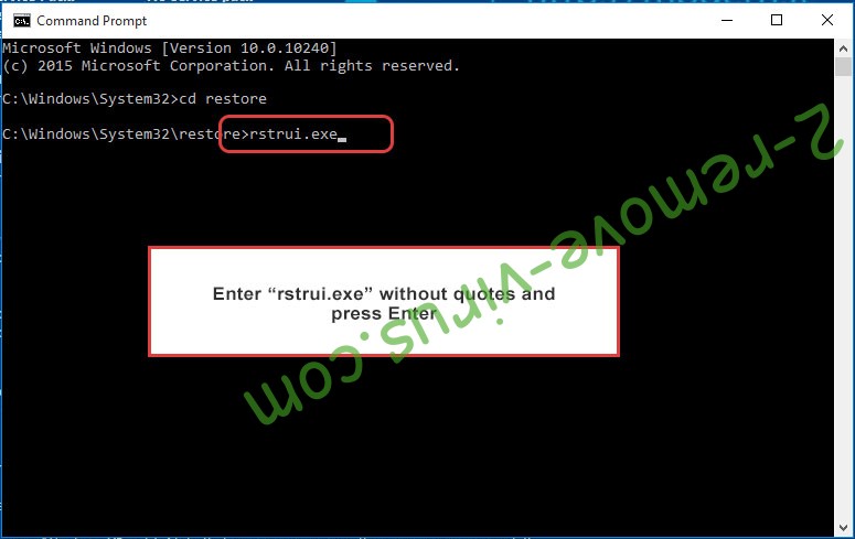 Delete india2lock Ransomware - command prompt restore execute