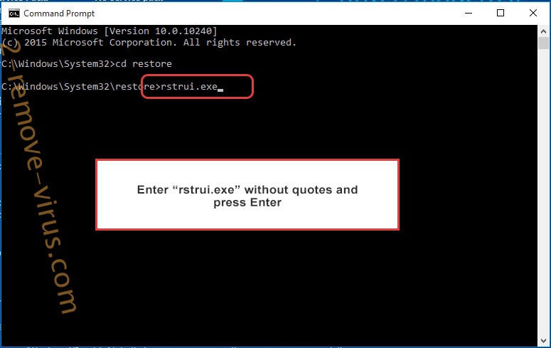 Delete Bomba ransomware - command prompt restore execute