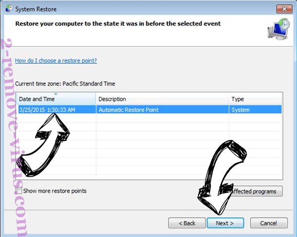 Muslat ransomware - restore point