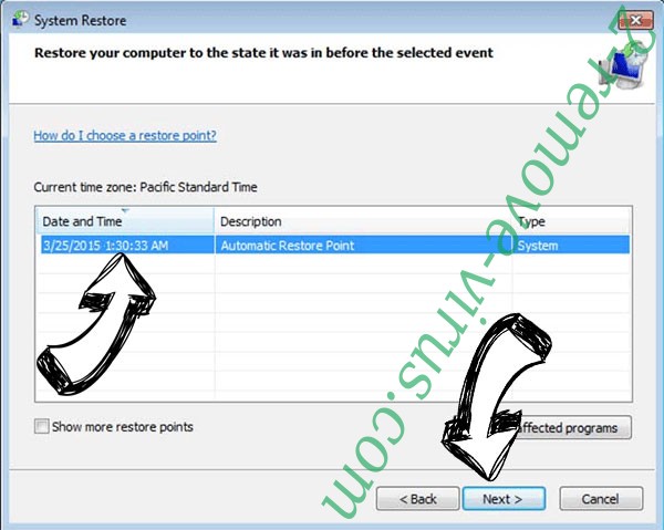 Retirer VAWE VIRUS FILE - restore point