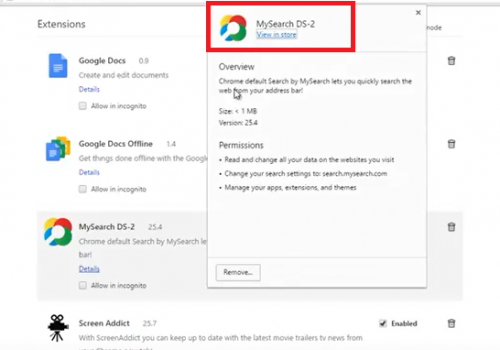 MySearch-DS2 extension verwijderen