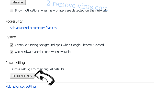 Saerch.net Redirect Virus Chrome advanced menu