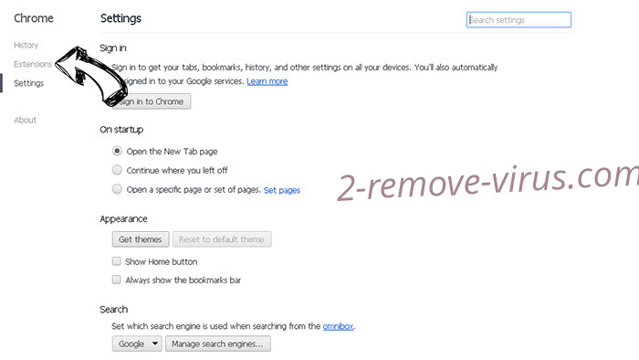 Saerch.net Redirect Virus Chrome settings