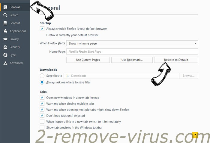 Saerch.net Redirect Virus Firefox reset confirm