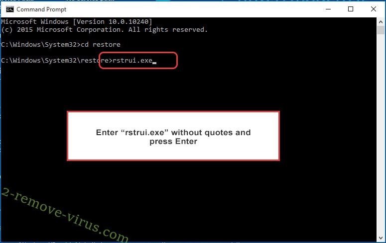 Delete Wholocked ransomware - command prompt restore execute