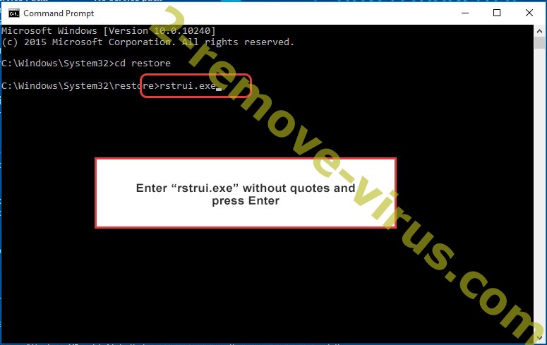 Delete Cobra Locker ransomware - command prompt restore execute