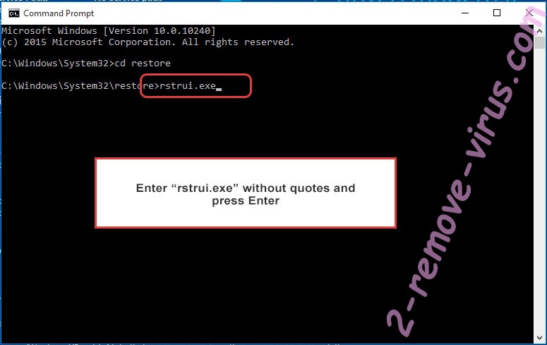 Delete U2K Ransomware - command prompt restore execute