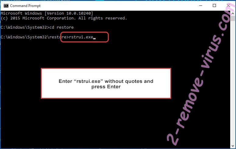 Delete V6cye ransomware - command prompt restore execute