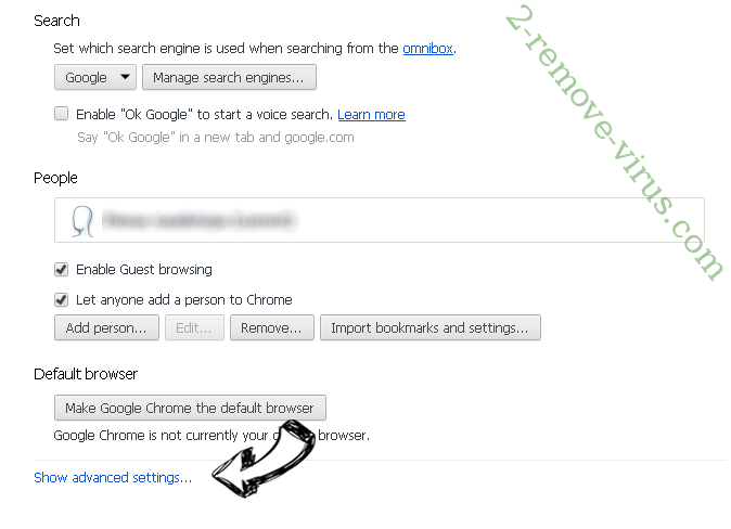 أبعد MainSearchBoard Adware Chrome settings more