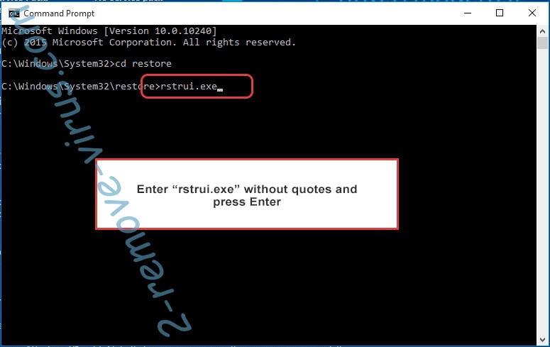 Delete Enlever Brusaf ransomware - command prompt restore execute