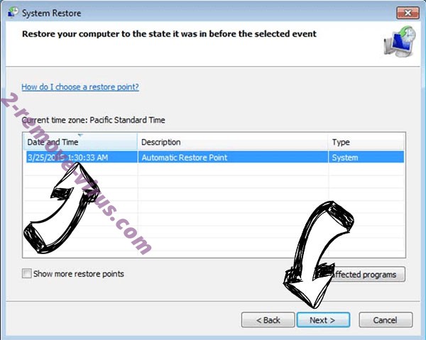 Striked ransomware - restore point