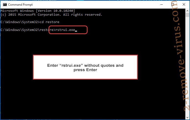 Delete Qinynore Ransomware - command prompt restore execute