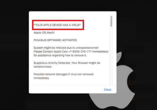 Remove YOUR APPLE DEVICE HAS A VIRUS Scam