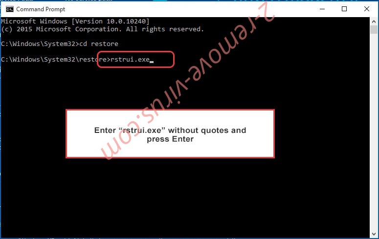 Delete Nury ransomware - command prompt restore execute