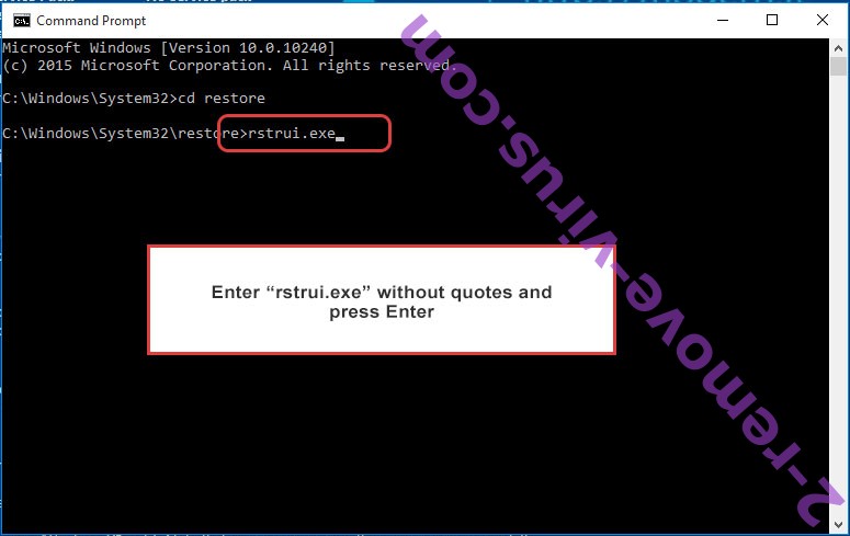 Delete MyRansom ransomware - command prompt restore execute