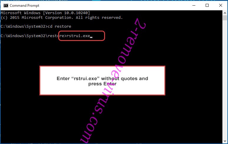 Delete Zatp ransomware - command prompt restore execute