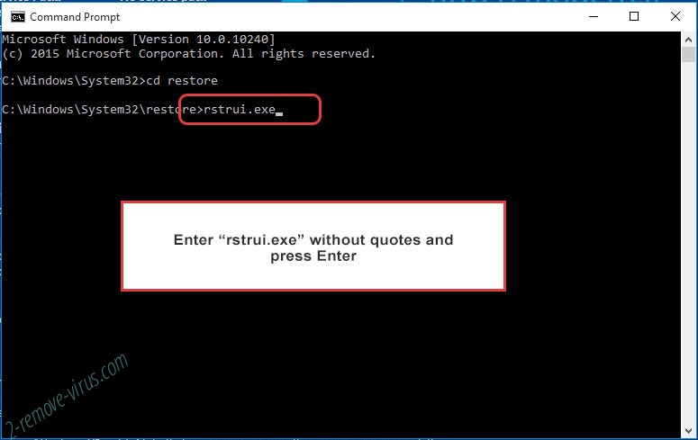 Delete Fate ransomware - command prompt restore execute