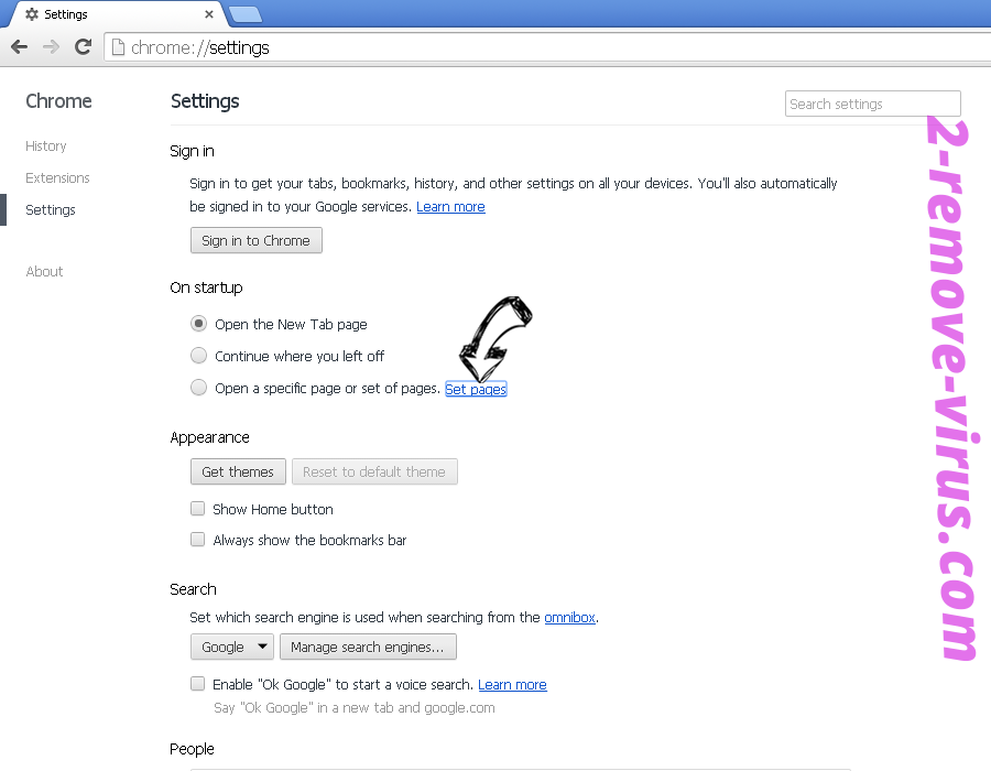 Trovi Search Virus Chrome settings