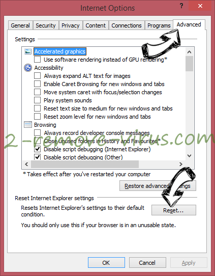 Search.combotab.com Virus IE reset browser