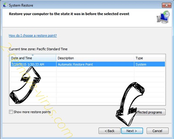 Odstranit FilesLocker ransomware v2.0 - restore point