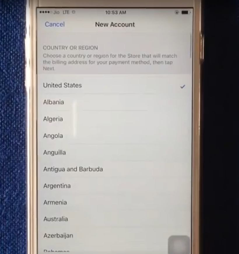 Apple ID will begin with you selecting your country