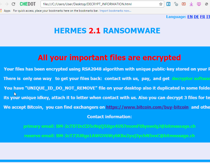 Hermes 2.1 ransomware virus