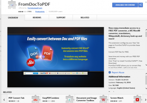 Rimuovere Convert Doc to PDF New Tab