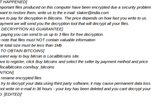 Eliminar slaker@india.com ransomware