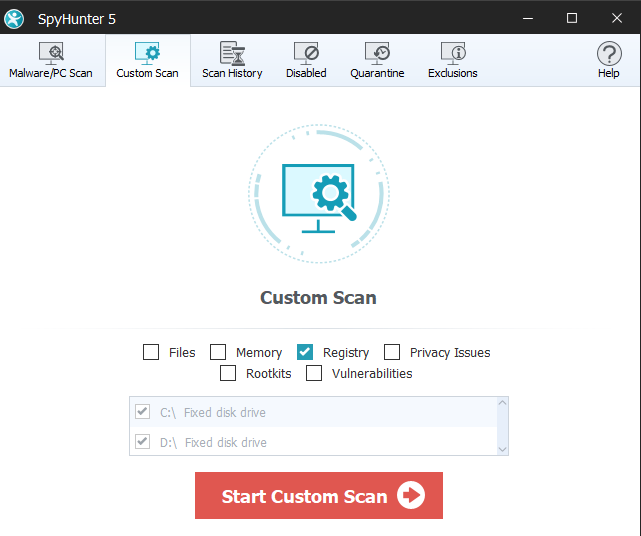 spyhunter custom scan