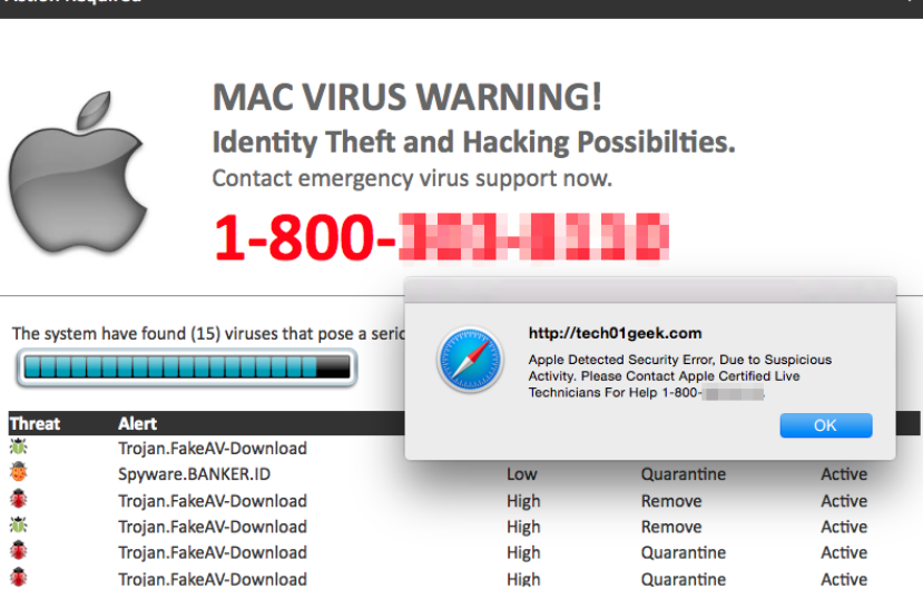 VIRUS ALERT FROM APPLE POP-UP Scam