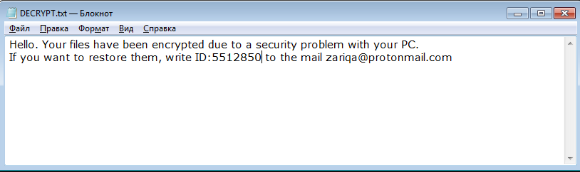 ZariqaCrypt ransomware