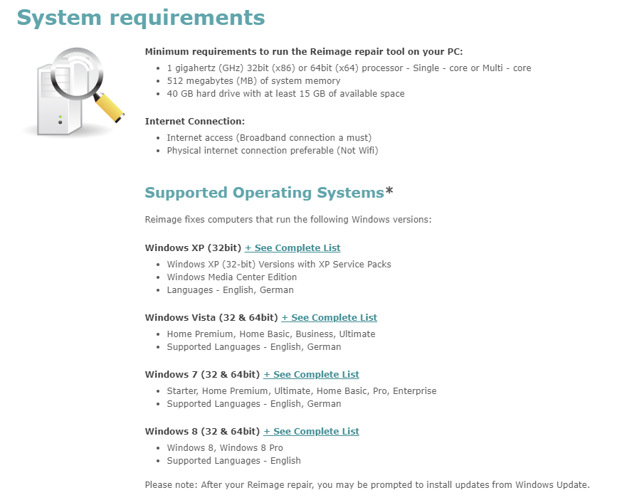 Reimage system requirements