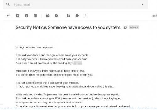 Remove “Security notice. Someone have access to you system.” Email Virus Scam