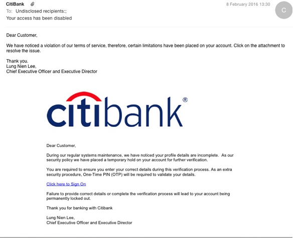 CitiBank virus