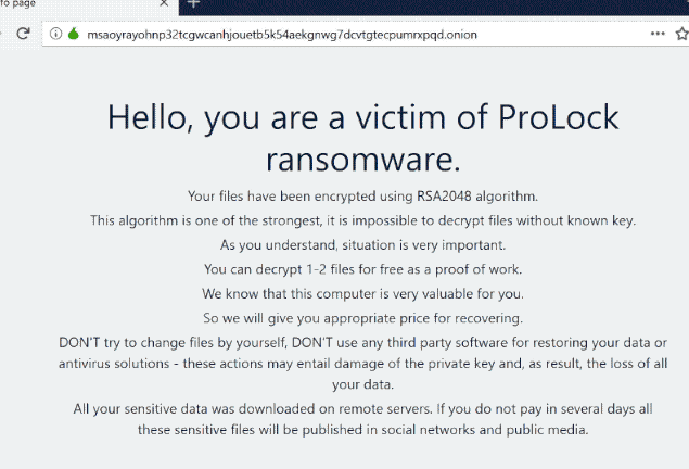 ProLock extension ransomware