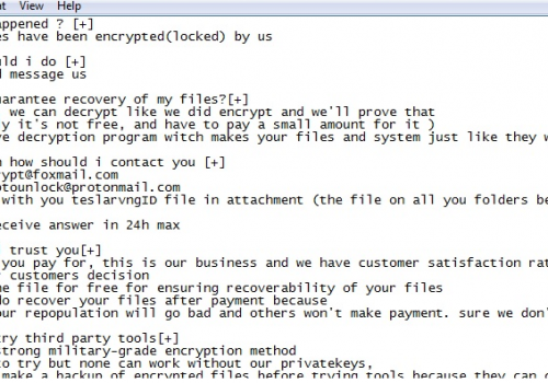 Teslarvng ransomware Retiro