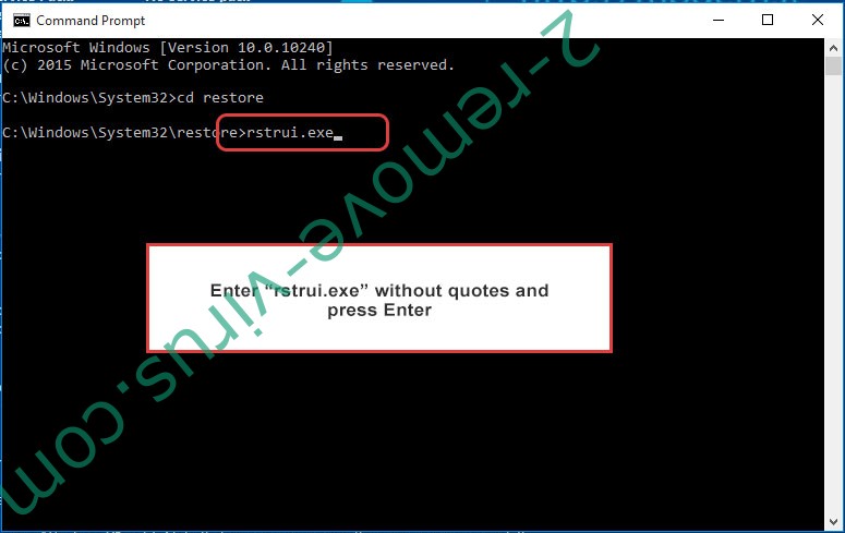 Delete FIXI ransomware - command prompt restore execute