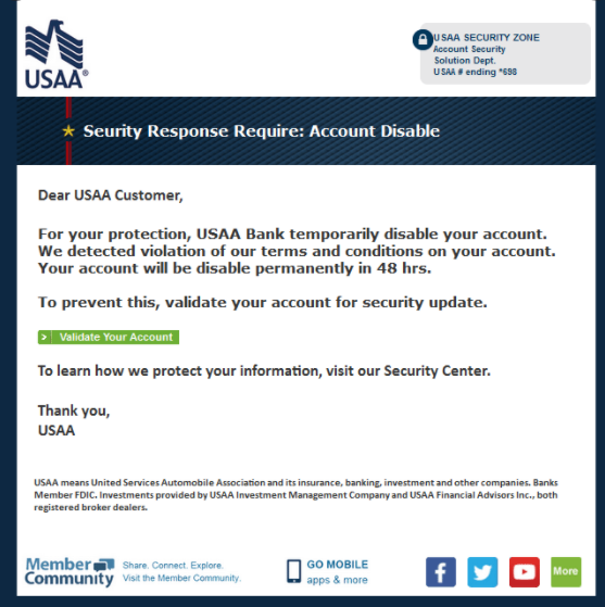 USAA phishing email