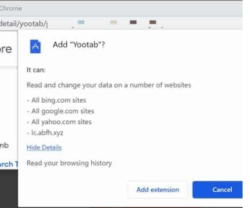 Yootab browser hijacker