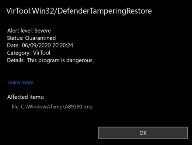 VirTool-Win32-DefenderTamperingRestore