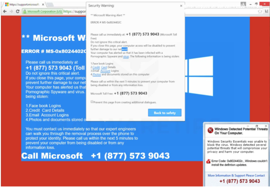 Microsoft Warning Alert Tech Support Scam 