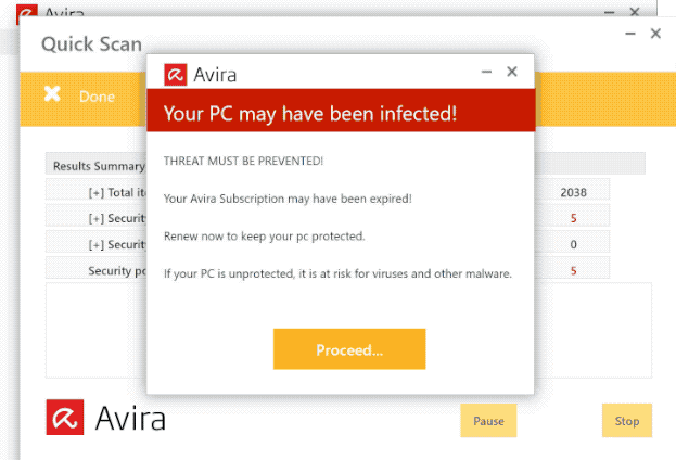 Avira - Your Pc May Have Been Infected scam