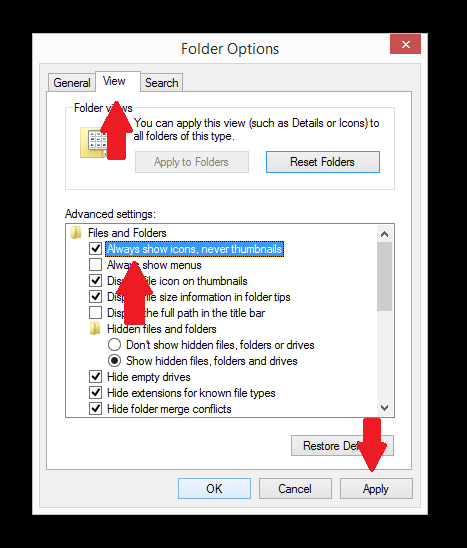 Folder options (always show icons)